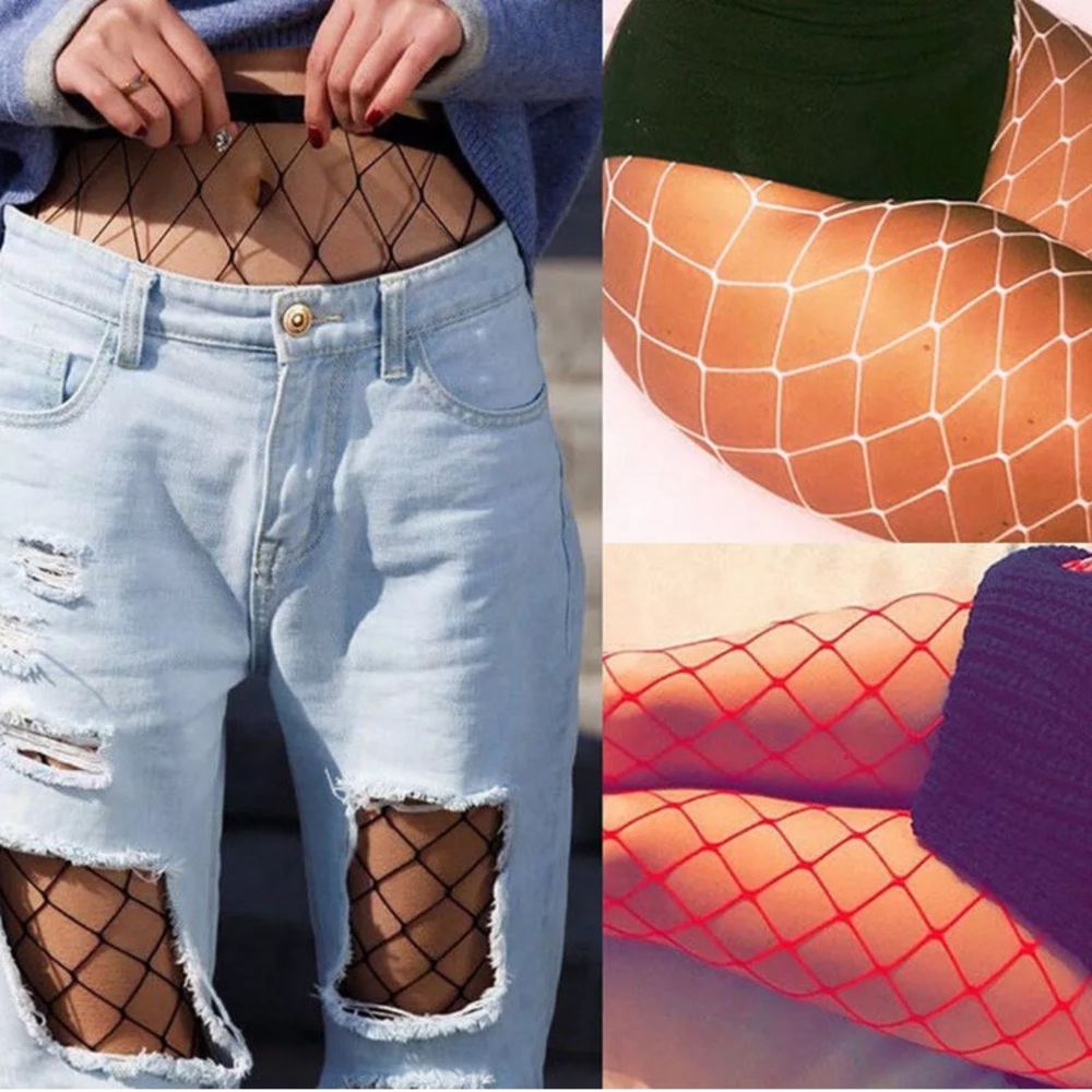 ❄️3 Piece Fishnet Pantyhose Set Black White Red❄️ - Picture 2 of 8